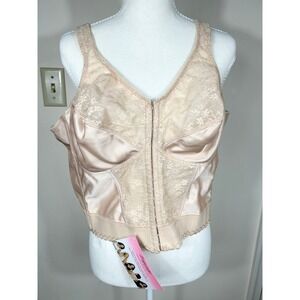 Exquisite Form 44B Nude Front Close Longline Posture Bra Floral Lace Comfort